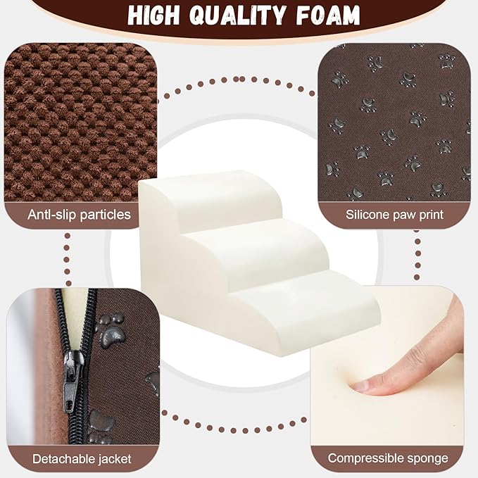 Dog Stairs for Small Dogs - High Density Foam Pet Steps, Extra Wide Dog Ramp with Non-Slip Bottom for High Beds, Couch and Sofa, Best for Dogs Injured, Older Doggy Cats-PawvioPets