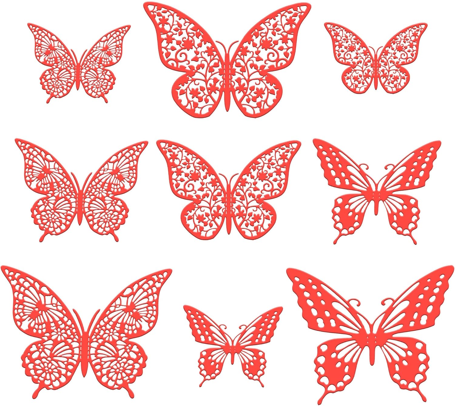 Gyufise 36 Pack Red Glitter 3D Butterfly Cupcake Toppers Hollow Cake Decorations for Birthday Wedding Fairy Party Wall Sticker Decal