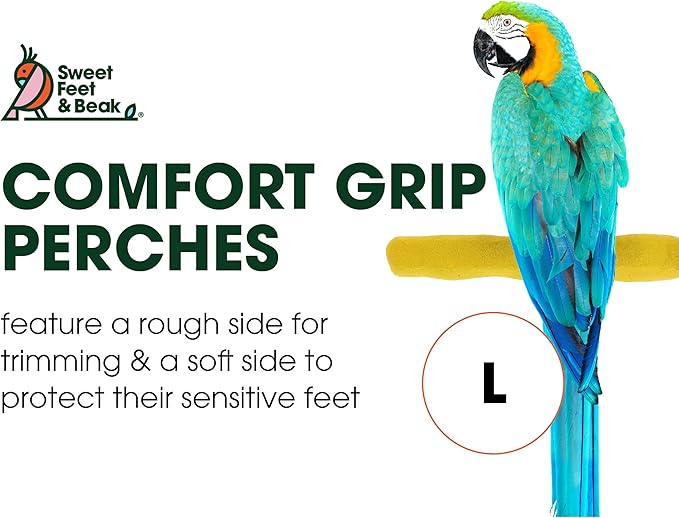 Comfort Grip Safety Perch for Bird Cages - Pedicure Perch for Birds to Keep Nails and Beaks in Top Condition - Safe Easy to Install Bird Cage Accessories- L 13"-PawvioPets