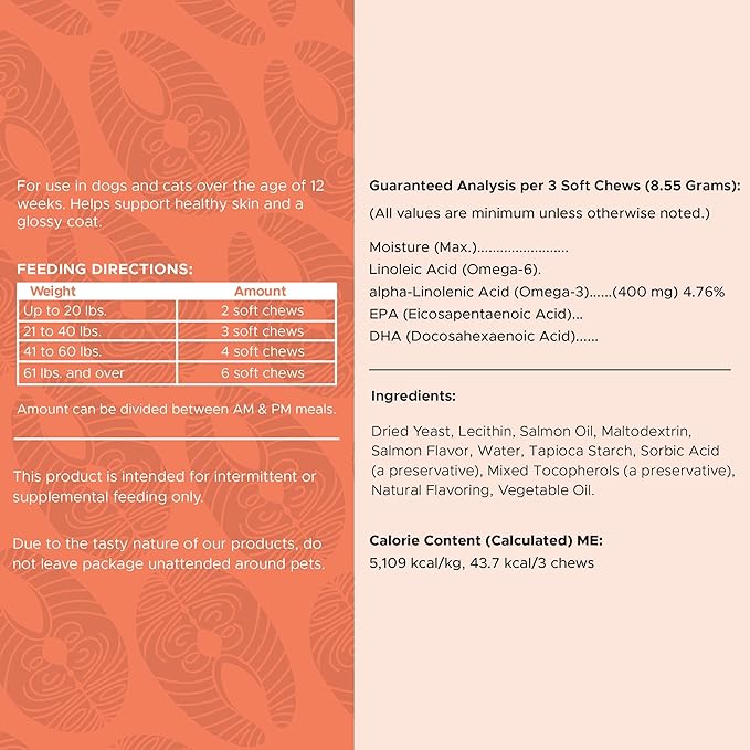 Fish Oil Omega 3 Supplements for Dogs -360 Soft Chew Treats for Skin and Coat -Salmon Oil Blend of Fatty Acids, Omega 3, 6, Vitamins, Antioxidants -Made in USA (2 Packs of 180, Salmon Flavor)-PawvioPets