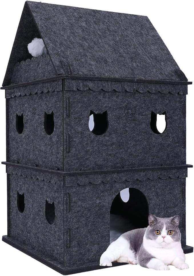 3-Tier Indoor Cat Apartment，Cozy Pet Cat Bed, Hideaway, and Sturdy Cat Castle for Multiple and Large Cats-PawvioPets