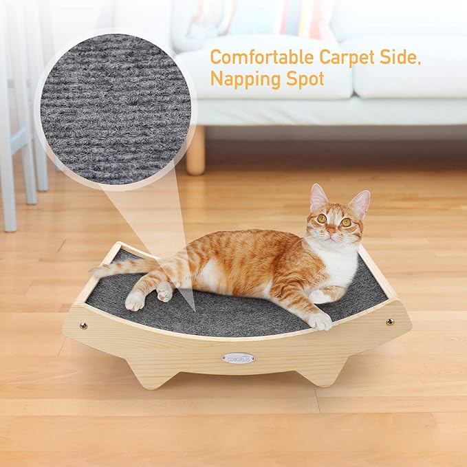 Double-Sided Cat Scratcher With Natural Sisal + Carpet Cloth, Durable Solid Wooden Structure Scratch Pad for Indoor Cats, Scratcher Lounge, 16.5 x 10.8in-PawvioPets