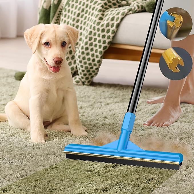 Carpet Rake for Pet Hair Removal, Reusable Cat Dog Hair Remover, 58’’ Adjustable Long Handle Pet Hair Removal Tool, Carpet Rake Scraper, Pet Hair Removal Broom for Rugs, Mats, Couch, Furniture-PawvioPets