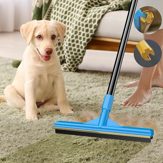 Carpet Rake for Pet Hair Removal, Reusable Cat Dog Hair Remover, 58’’ Adjustable Long Handle Pet Hair Removal Tool, Carpet Rake Scraper, Pet Hair Removal Broom for Rugs, Mats, Couch, Furniture-PawvioPets