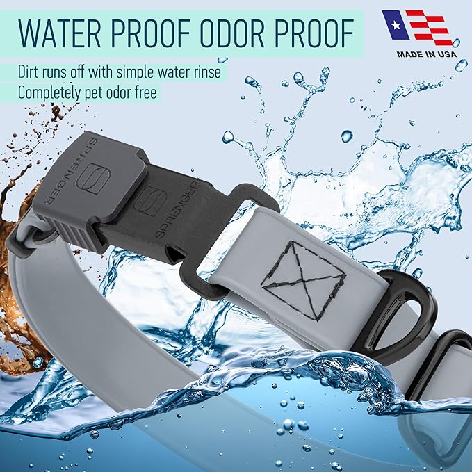 Dogline Biothane Waterproof Dog Collar with Herm Sprenger Black Stainless Steel Quick Release Buckle – Heavy Duty Tactical Durable Collar for Dogs – Comfortable and Safe Pet Collar W3/4" L12-19 Gray-PawvioPets