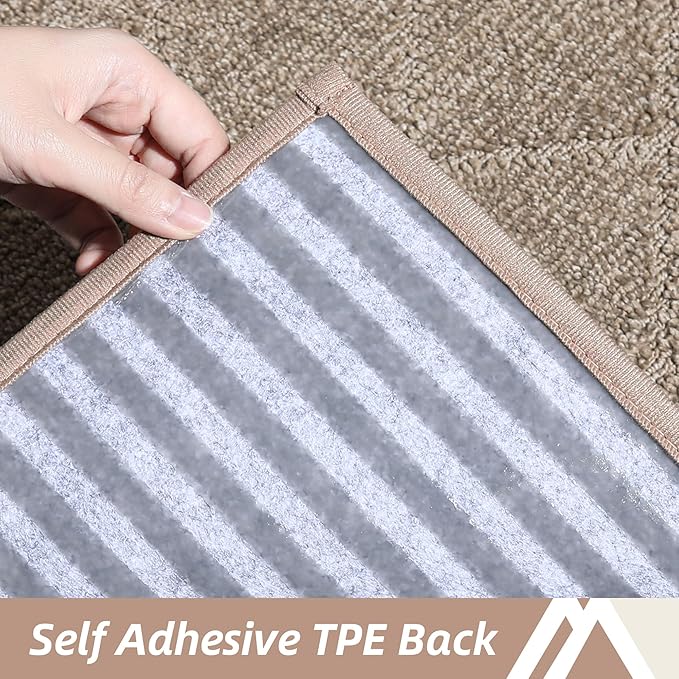 COSY HOMEER Edging Stair Treads Non-Slip Corner Indoor Stair Runners for Wooden Steps,Landing Slip Resistant Stair Rugs Mat for Kids and Dogs,100% Polyester TPE Backing,Beige,30x30 inch-PawvioPets