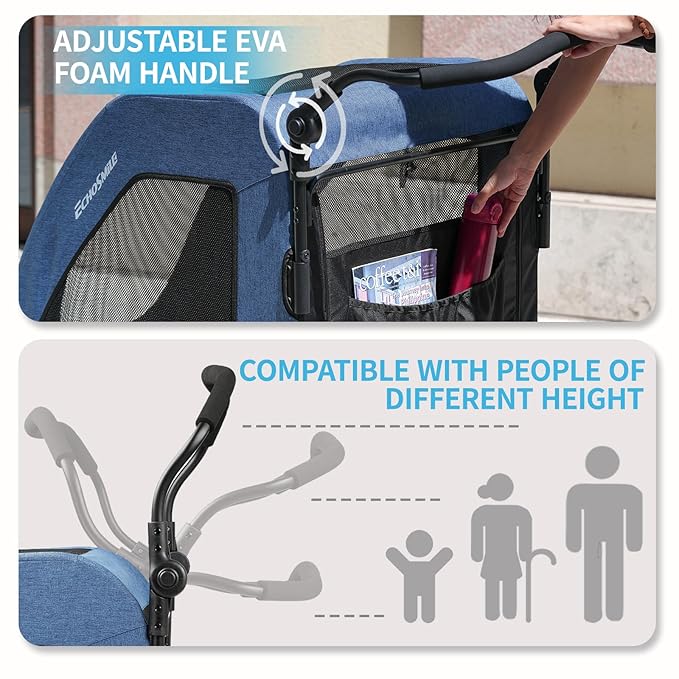 EchoSmile Heavy-Duty Large Dog Stroller with Shock-Absorbing Wheels, Foldable Pet Travel Carrier for Medium & Large Dogs, 5 Mesh Windows, 160 lbs Capacity, Easy Assembly & Storage-PawvioPets