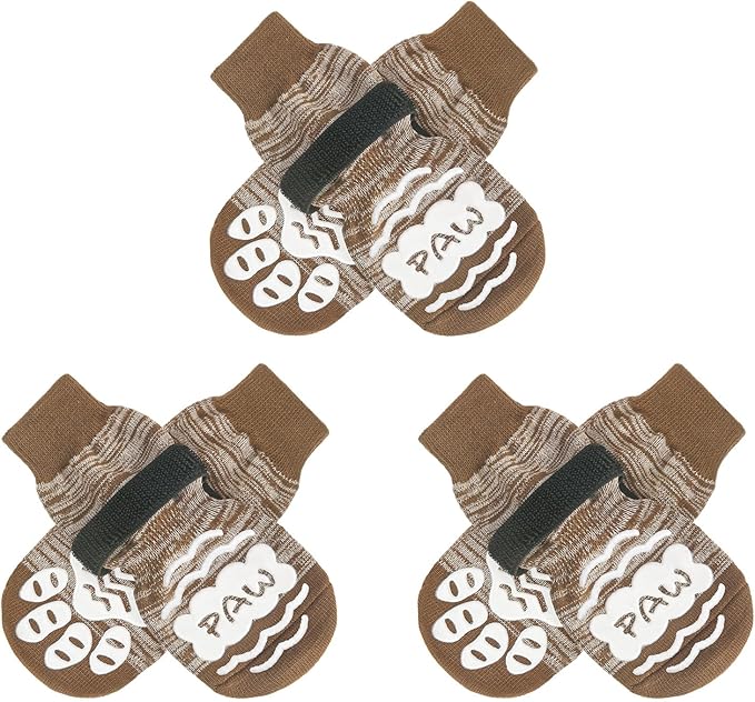 BEAUTYZOO Anti Slip Dog Socks for Small Medium Large Dogs,Paw Protector with Grips for Hardwood Floor Hot/Cold Pavement,Traction Control 3 Pairs AntiTwist Dog Shoes to Prevent Licking for Senior Dog-PawvioPets