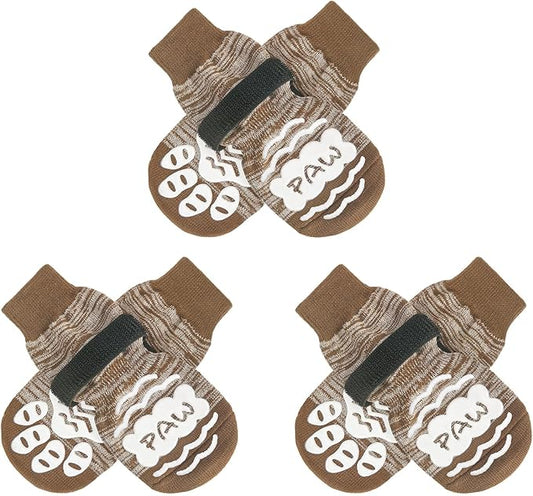 BEAUTYZOO Anti Slip Dog Socks for Small Medium Large Dogs,Paw Protector with Grips for Hardwood Floor Hot/Cold Pavement,Traction Control 3 Pairs AntiTwist Dog Shoes to Prevent Licking for Senior Dog-PawvioPets