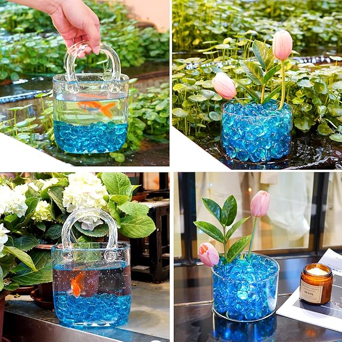 2LB Ocean Blue Flat Glass Marbles for Vases, Gemstone Beads Vase Filler Decorative Glass Pebbles for Fish Tank, DIY Crafts, Aquarium Decor Rocks-PawvioPets