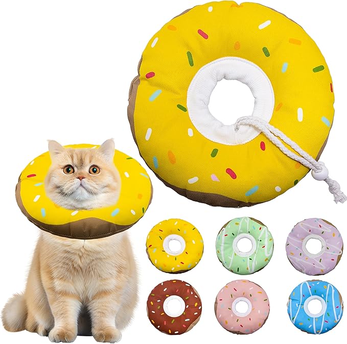 Cat Cone Collar Soft, Adjustable Cat Recovery Collar Kitten Cones to Stop Licking, Cute Donut Collar After Surgery, Cats Neck Pillow Cone Elizabethan Cones of Shame (Waterproof Yellow, Medium)-PawvioPets