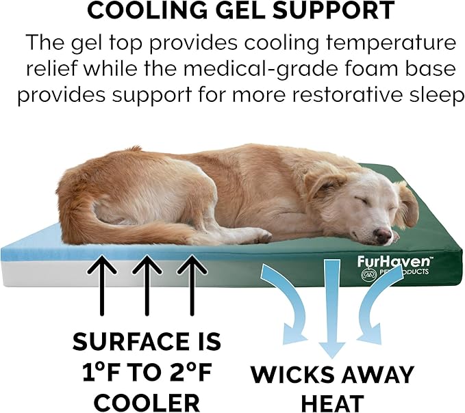 Furhaven Water-Resistant Cooling Gel Dog Bed for Large Dogs w/ Removable Washable Cover, For Dogs Up to 125 lbs - Indoor/Outdoor Logo Print Oxford Polycanvas Mattress - Forest, Jumbo Plus/XXL-PawvioPets