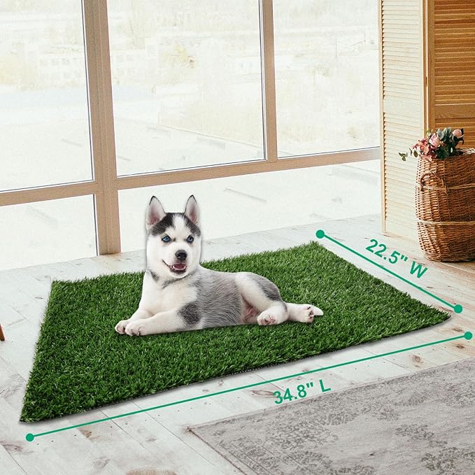 Dog Grass Mat, Synthetic Turf for Indoor/Outdoor Puppy Potty Training Durable, Drainable & Easy-Clean Pet Bathroom Mat for Small to Large Dogs Grass Only (34.6"x22.5")-PawvioPets