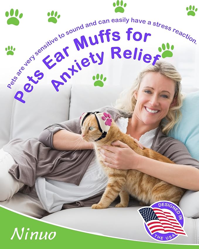 Calming Earmuffs for Cats and Small Dogs - for Anxiety Relief - Noise Canceling for Fireworks, Thunderstorms, Pet Grooming & Force Drying - Dog Ear Muffs Noise Protection (White, Small)-PawvioPets