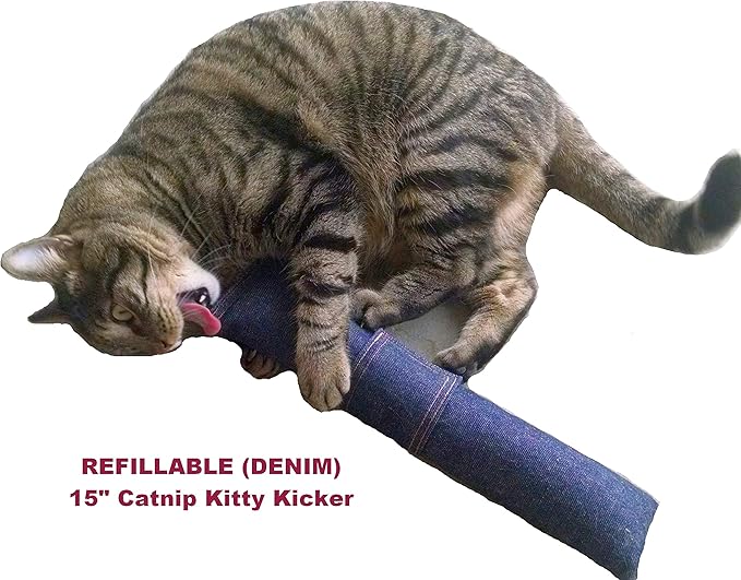 15" Cat Kicker Toy with Refillable Catnip Pocket (Denim) - Filled with Premium Canadian Catnip-PawvioPets
