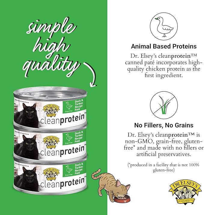Dr. Elsey's cleanprotein Duck & Turkey Recipe Wet Cat Food, Pate 5.3 oz cans (Pack of 24)-PawvioPets