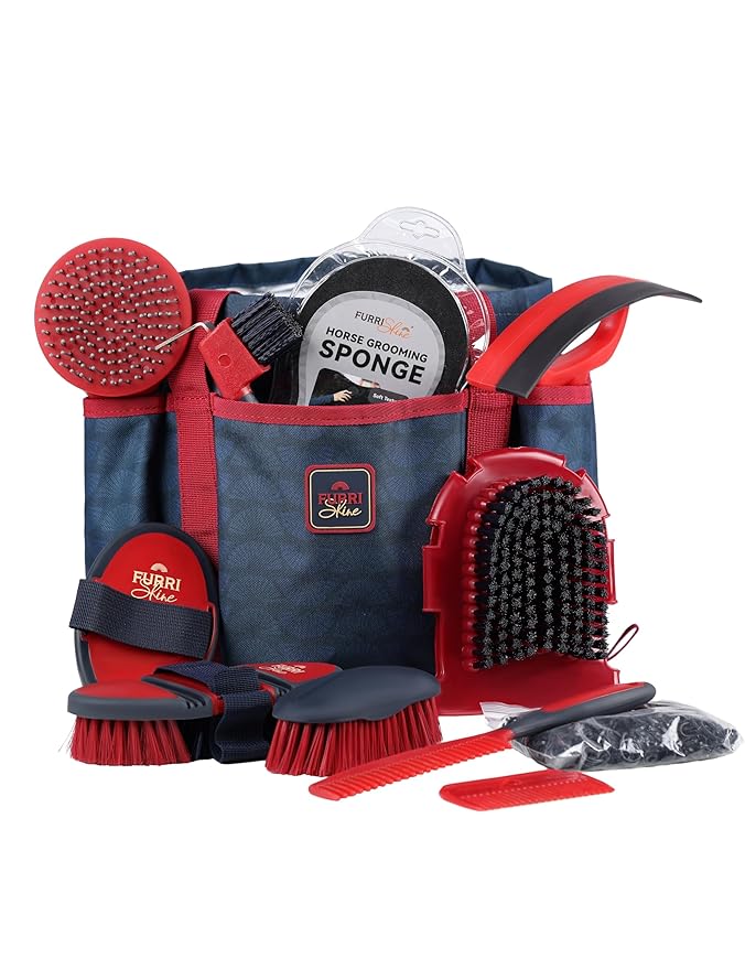 11PCS Horse Grooming Kit Curry Comb Sweat Scraper Horse Bathing Supplies Grooming Tools with Storage Bag Shadowberry-PawvioPets