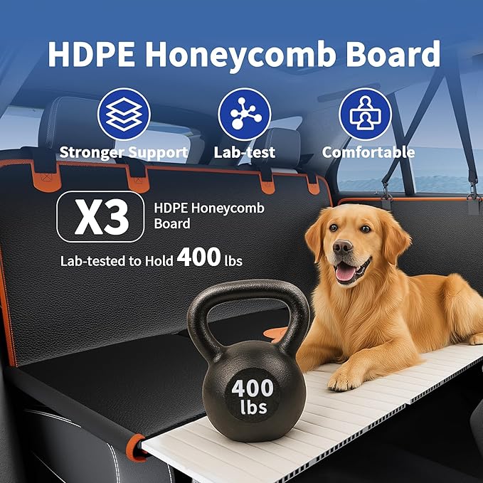 Back Seat Cover for Dogs,Upgraded PU Leather Dog Car Cover for Back Seat with Hard Bottom Holds 400lbs,Waterproof Seat Protector Dog Hammock for Car, Universal Fits SUV Small Truck-PawvioPets