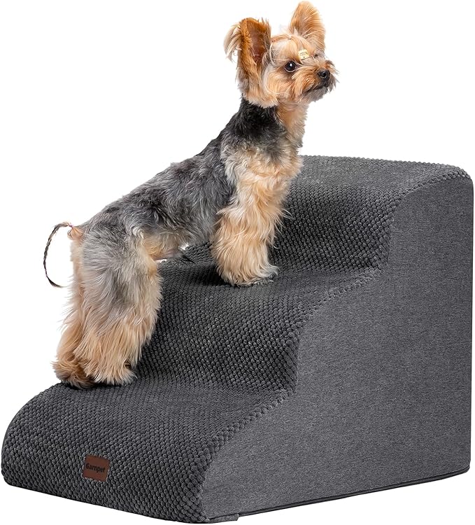 Dog Stairs for Couch Sofa and Chair, 3-Step Dog Steps for Small Dogs and Cats, Non-Slip Indoor Pet Step, Dark Grey-PawvioPets