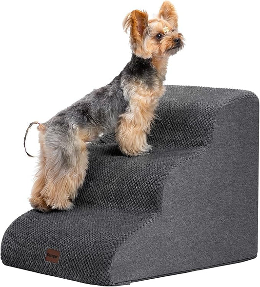 Dog Stairs for Couch Sofa and Chair, 3-Step Dog Steps for Small Dogs and Cats, Non-Slip Indoor Pet Step, Dark Grey-PawvioPets