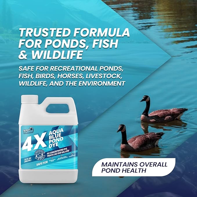 32oz Aqua Blue Pond Dye 4X Concentrate, Lake & Pond Dye Blue for Aqua Colored Water, Ideal Lake Colorant, Aquashade Colorant That Protects Against Sunlight - Ideal for Fish and Wildlife-PawvioPets