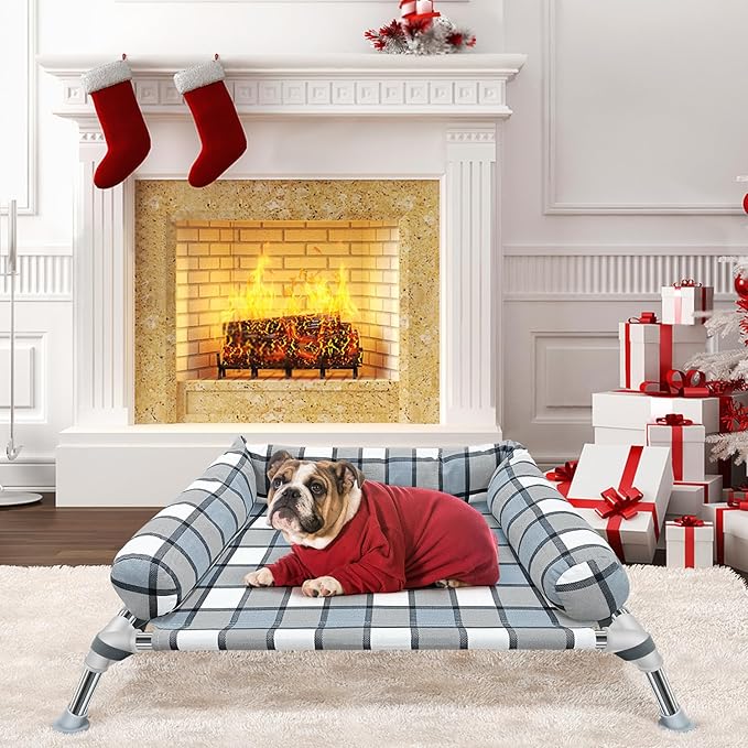 Elevated Raised Dog Bed Cot - Cooling Dog Bed with Pillows, Portable Washable Pet Cot with Metal Frame for Indoor & Outdoor Use-PawvioPets