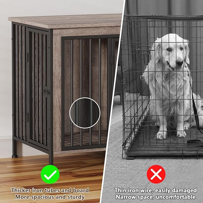 EasyCom 78 Inch Dog Cage Furniture for 2 Pets with Divider, XXL Wooden Double Dog Crate Furniture TV Stand for Mideum and Large Breed, Durable and Sturdy-PawvioPets