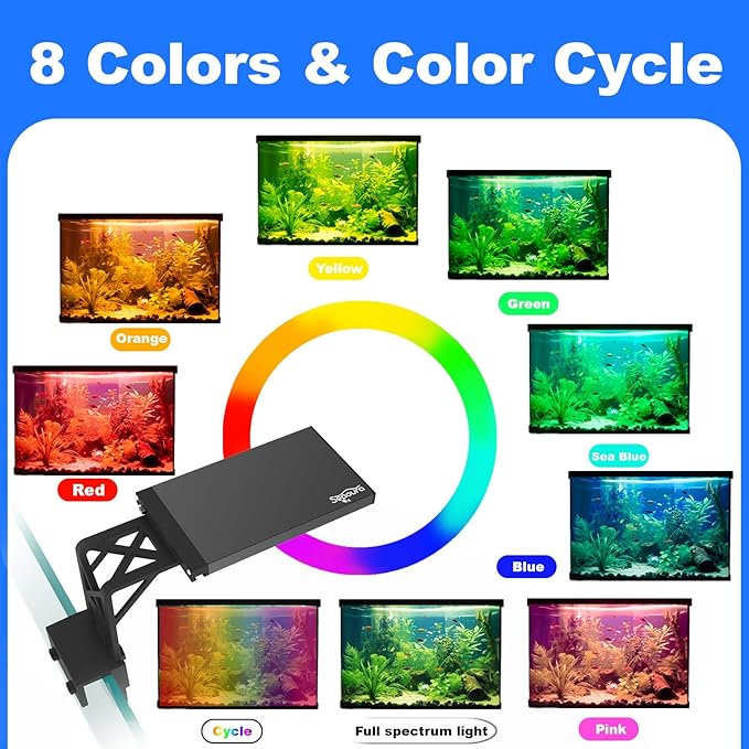Clip On Aquarium Light for Plants-24/7 Cycle Fish Tank Light with Timer, Full Spectrum+7 Colors Mode, Auto On/Off, Adjustable Brightness and Height, 12W (7inch for 7-12 inch Tank)-PawvioPets