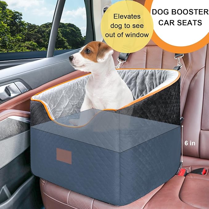 Dog Car Seat for Small Dogs, Memory Foam Booster Dog Seat for Dogs up to 35 lbs, Elevated Pet Car Seat with Washable Removable Cover, Storage Pockets(Black/Gray)-PawvioPets