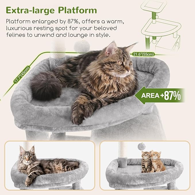 Globlazer Giant Cat Tree, 83 inch Cat Tree for Indoor Cats Large Adult, XXL Cat Tower with 9 Scratching Posts for 20lb+ Heavy Duty Large Adult Cats, F83, Light Grey-PawvioPets