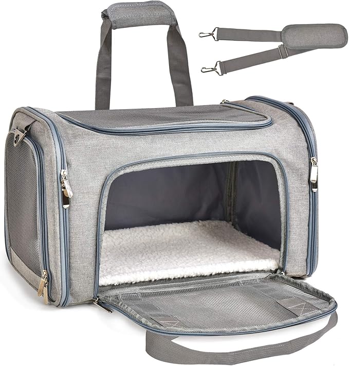 Cat Carriers Dog Carrier Pet Carrier For Small / Medium Cats Dogs Puppies (Up To 15lbs), TSA Airline Approved Small Dog Carrier Soft Sided, Collapsible Waterproof Travel Puppy Carrier - Grey-PawvioPets