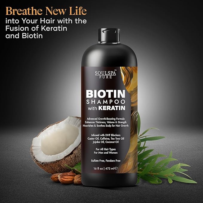 Biotin Shampoo with Keratin - Advanced Anti-Thinning, Hair Growth & Repair Formula - Soothes Scalp, with Tea Tree Oil & DHT Blockers - Strong, Healthy Hair for Men & Women - 16 fl oz-PawvioPets