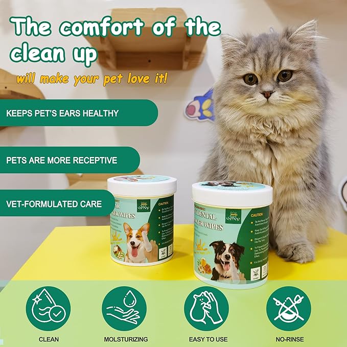 60 ct Pet Ear Finger Wipes for Dogs - Extra-Coverage and Large Design with Coconut Oil and Aloe Vera, Relieve Ear Itching and Inflammation, Remove Ear Wax and Debris, Soothing Cleansing Deodorizing-PawvioPets