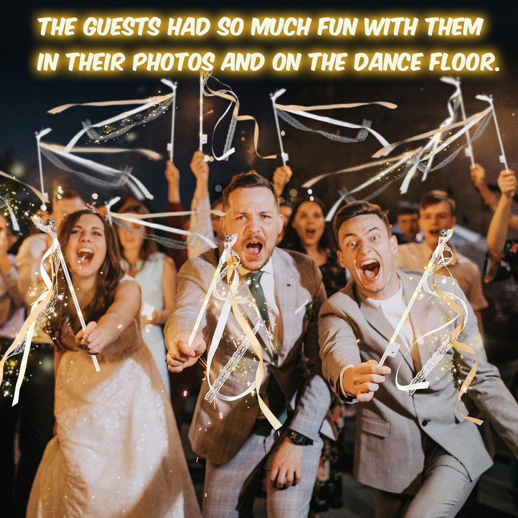 58 PCS Wedding Wands with Lights,Fairy Wands, LED Silk Fairy Wand with Bells for Wedding Send Off, New Year, Raves, Concert, Birthday