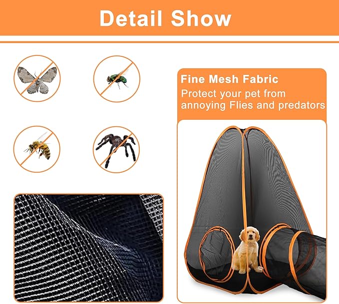 7 in 1 Outdoor Cat Enclosure, Foldable Pop-Up Mesh Playpen Tunnel for Pet Run, Foldable Outside Enclosed Tent Cage for Small Dogs, Rabbit and Other Animals-PawvioPets