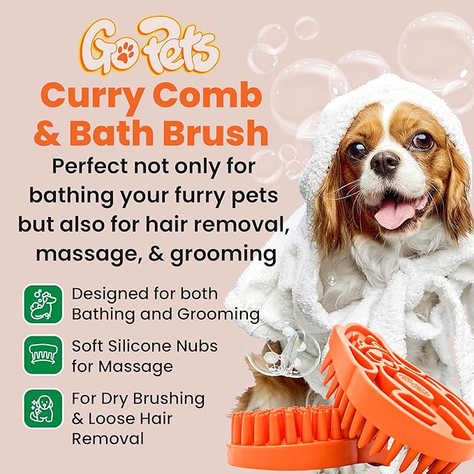 GoPets Curry Comb Bath Brush for Cleaning & Grooming, Silicone Shampoo Scrubber for Shedding & Massage, Rubber Dog Wash & Grooming Brush, Pet Bath Supplies for Long & Short Hair Dogs & Cats-PawvioPets