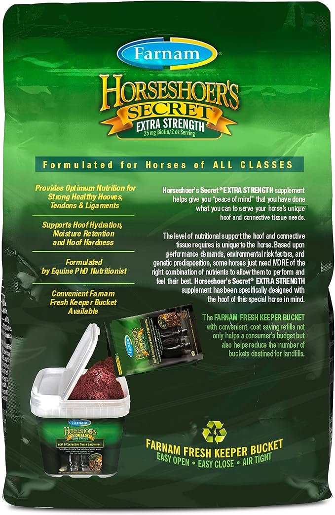 Farnam Horseshoer's Secret EXTRA STRENGTH Hoof Supplements & Connective Tissue Supplement, Promotes strong, healthy hooves, tendons & ligaments, 3.75 lbs., 30 day supply-PawvioPets
