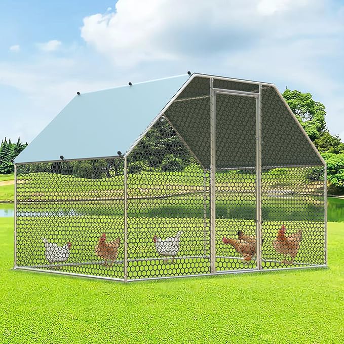 4ever2buy Chicken Runs for Yard with Cover, Large Metal Chicken Run Walk in Metal, Outside Dog Kennel with Roof, Flat Roofed Outdoor Kennel for Cats(9.2’Lx6.23’Wx6.4’H)-PawvioPets