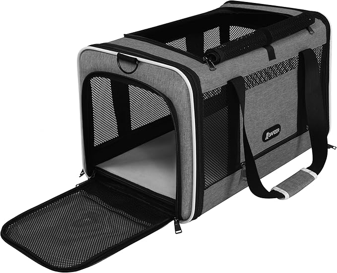 Cat Carrier 18x11x11 Top Load Soft Pet Travel Bag Over 15 lbs, Collapsible Small Dog Puppy Crate 10 Pounds, Small Animal Rabbit Kennel Carrying Case, Kitten Mesh Cage Medium Cat Under 25 Grey-PawvioPets