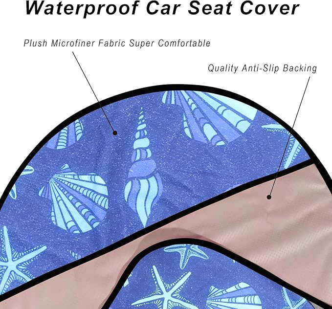 Car Seat Cover Protector Front Seats,for Gym Workout,Running,Swimming,Beach and Hiking,Waterproof Sweat Towel Bucket Seat Covers for Cars SUV Trucks (Conch Shells Starfish, 1Pcs)-PawvioPets