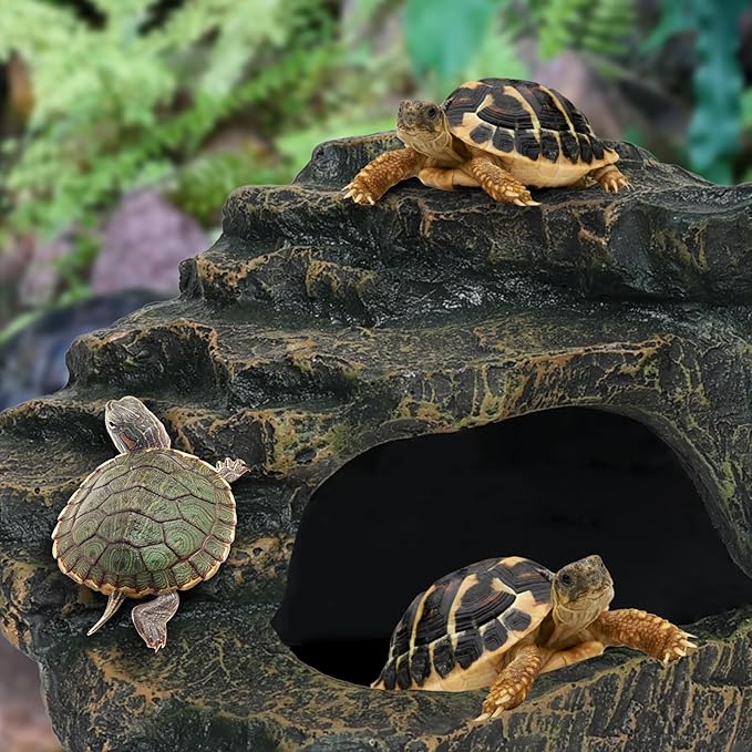 Gecko Tank Acccessories, Turtle Tank Accessories, Perfect Tortoise Hide Fish Tank Decor for Betta, Fish, Snake Hide, Professional Turtle Basking Platform (Medium)-PawvioPets