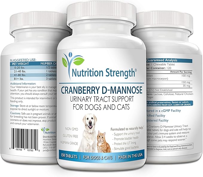Cranberry D-Mannose for Dogs, Support for Bladder & UTI, Pet Urinary Tract + Immune Health Supplement, Cranberry for Dogs with D-Mannose & Vitamin C, 150 Chewable Tablets-PawvioPets