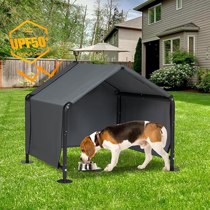 Dog Shades for Outside - Outdoor Dog Kennel for Small Dogs, 29.53”x25.59”x25.59” Outdoor Sun Rain Canopy Pet House, Waterproof Pet Canopy Shelter for Small Animals with Ground Nails-PawvioPets