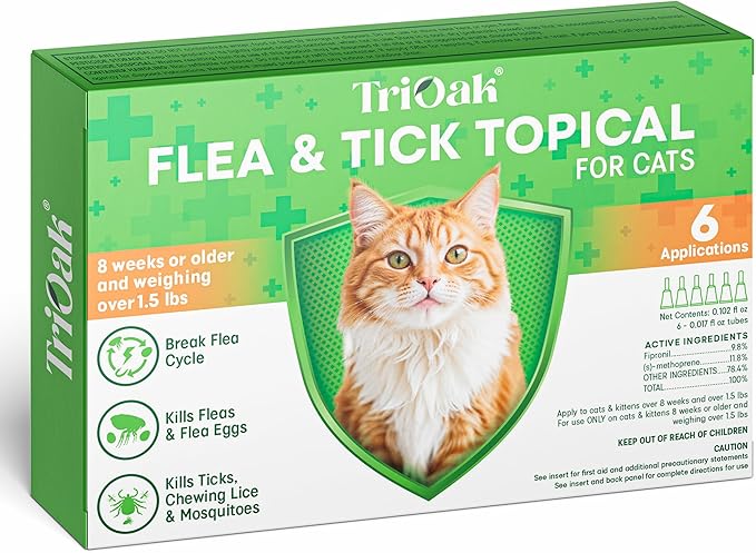 Flea and Tick Prevention for Cats: Flea & Tick Topical for Cats Over 1.5lbs, 6 Dose Flea and Tick Control/Prevention for 6 Months (6 Pack)-PawvioPets