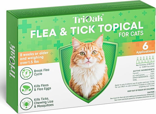 Flea and Tick Prevention for Cats: Flea & Tick Topical for Cats Over 1.5lbs, 6 Dose Flea and Tick Control/Prevention for 6 Months (6 Pack)-PawvioPets