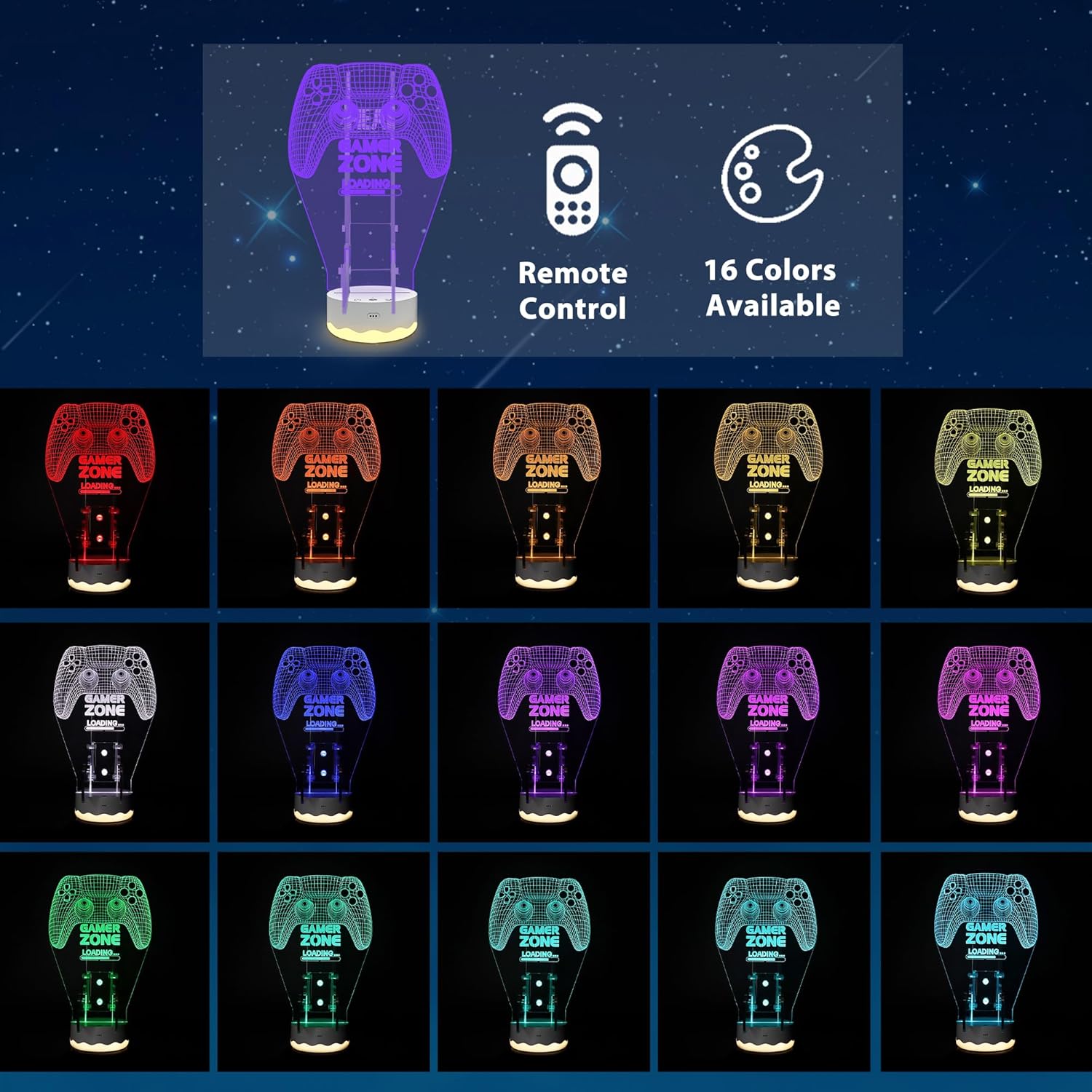 Light up Headset and Controller Stand, 16 Colors 3D LED Lights Gamepad Headphone Holder with Remote Control, Game Controller Hanger for All Universal Gaming PC Accessories