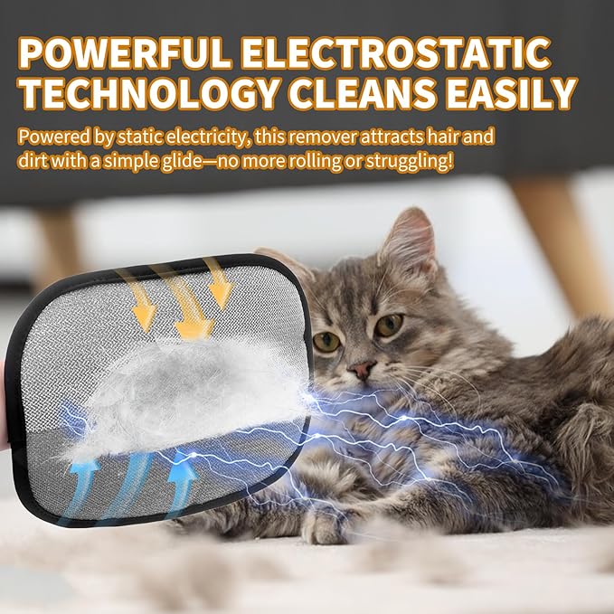 2PCS Electrostatic Pet Grooming Gloves, Reusable Hair Remover for Dog Cat Fur on Clothes Furniture Car Seat/Five Fingers/Black-PawvioPets