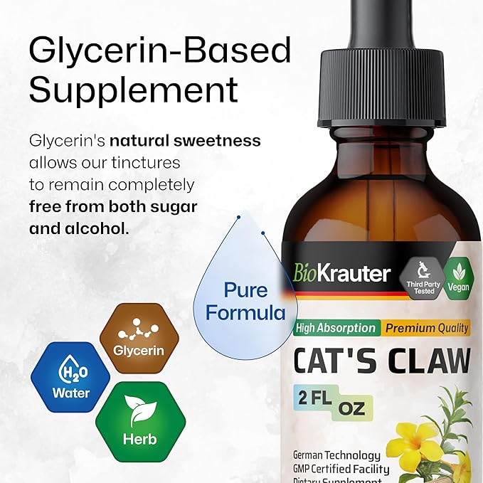 BIO KRAUTER Cats Claw Tincture - Vegan Cat's Claw Supplement - Immune Support - Alcohol & Sugar Free Extract - Vegan Drops 2 Fl.Oz.-PawvioPets