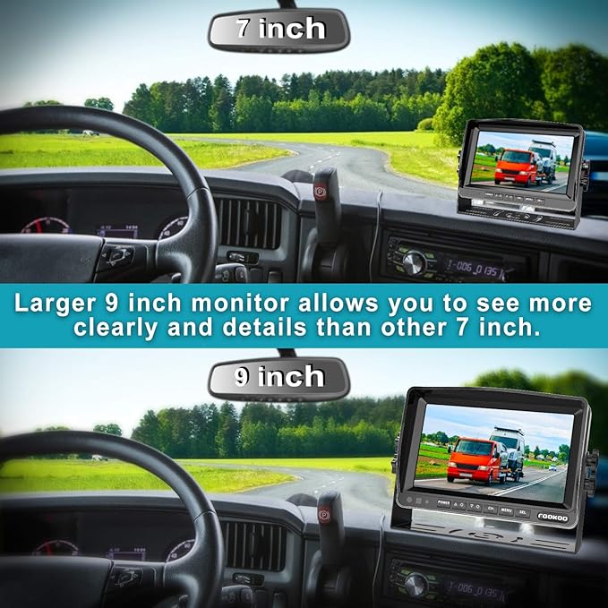 Fookoo Ⅱ HD 1080P 9" Wired Backup Camera System, 9-inch DVR Dual Split Screen Monitor, IP69 Waterproof Rear View Camera for Truck/Trailer/Box Truck/RV, Loop Record, Parking Lines (DY912)-PawvioPets