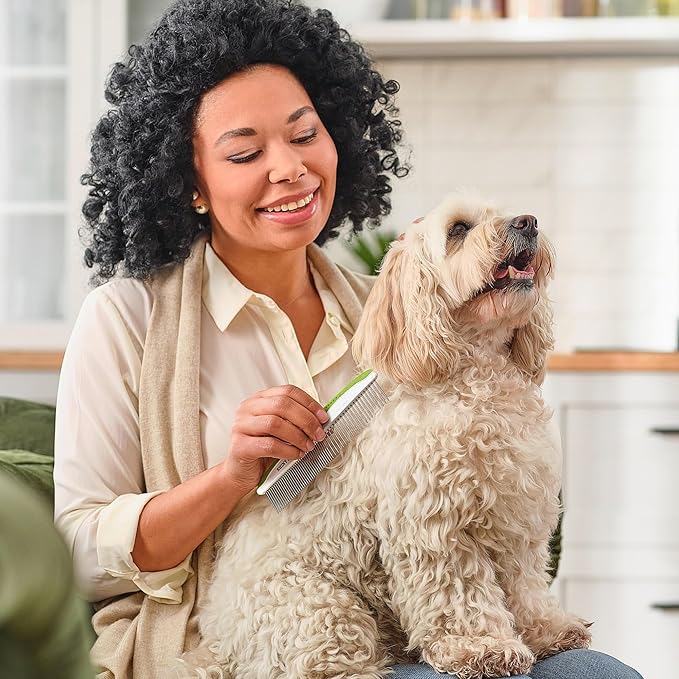 Dog & Cat Comb – Removes Tangles, Knots, and Matted Fur – Grooming Tool with Stainless Steel Teeth and Non-Slip Handle – Best Pet Hair Comb for Home Grooming Kit – Includes eBook Guide-PawvioPets